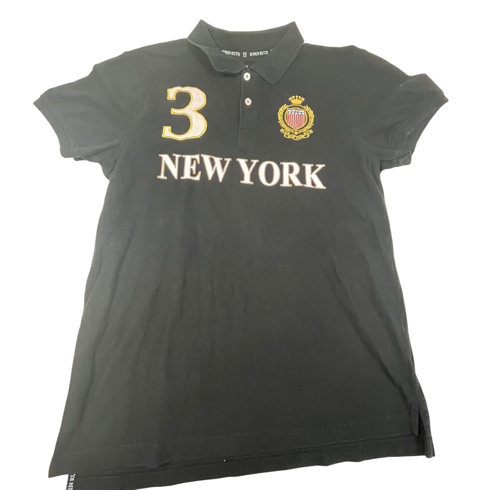 Robin Ruth NYC 3 Black Polo Shirt Short Sleeve Graphic New York City Mens Large